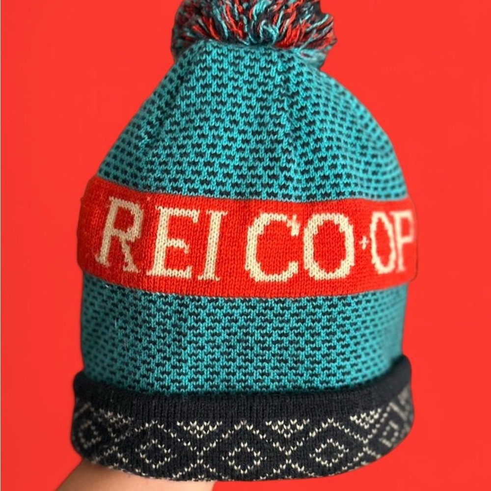 REI | Teal and Red Pom Beanie